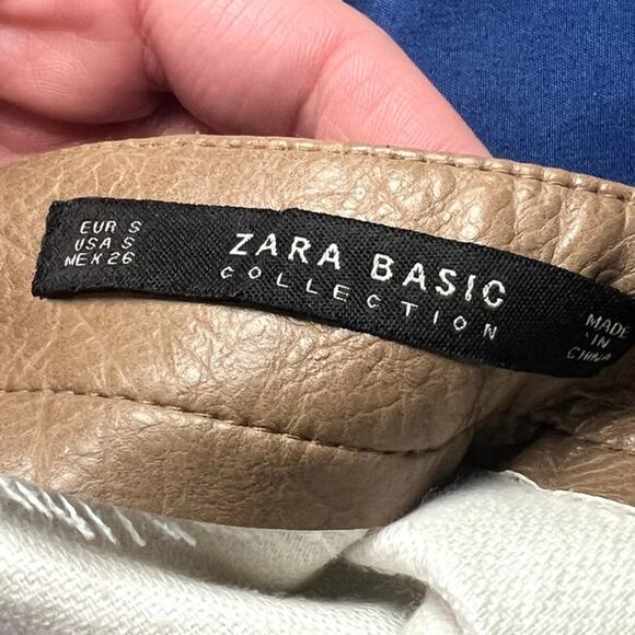 Zara faux leather tan high waist mini skirt womens small y2k indie kpop kawaii - Picture 3 of 5